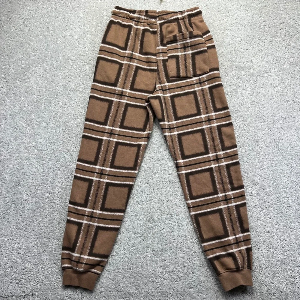 Jordan Mens Essential Fleece Sweatpants Size Small Brown Plaid Checkered Joggers